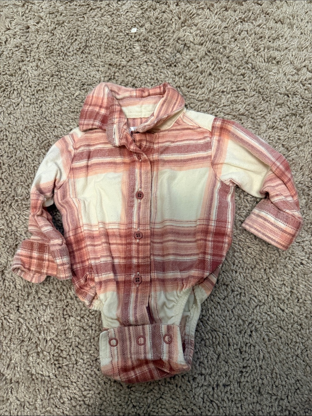 Bass Pro Shops Pink & Cream Plaid Button-Front Baby Bodysuit size 0/3M